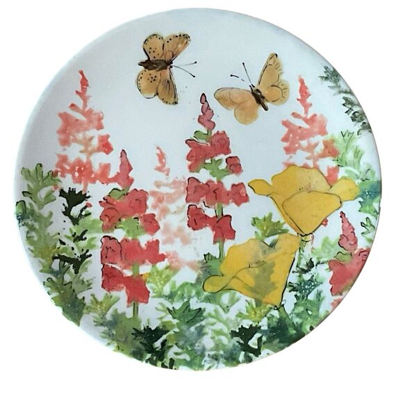 Rainbow Gate Santa Fe New Mexico Floral Plate Handmade Snapdragons & Butterflies - Picture 1 of 8